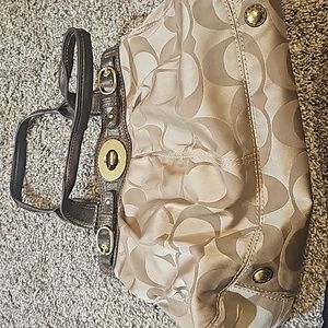 Coach hobo style bag tan canvas with purple inside